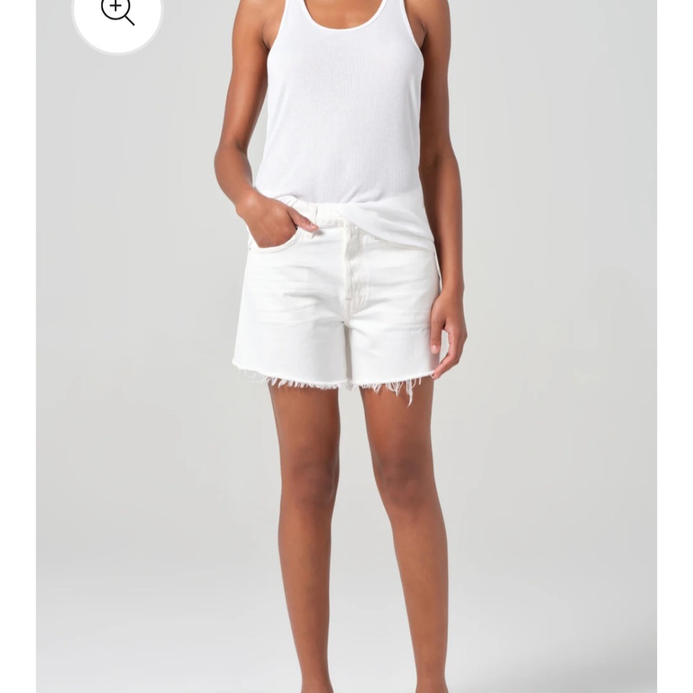 Agolde White Jean Shorts Mid-Rise Frayed Hem